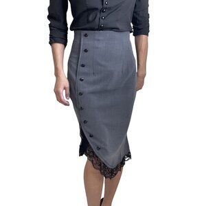 Retro Style Gray high waisted Lace detail pencil skirt - All sizes